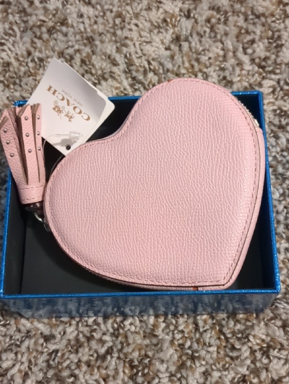 Coach Pink Heart Zip Card & Coin Holder with Stud Accents - Picture 2 of 3